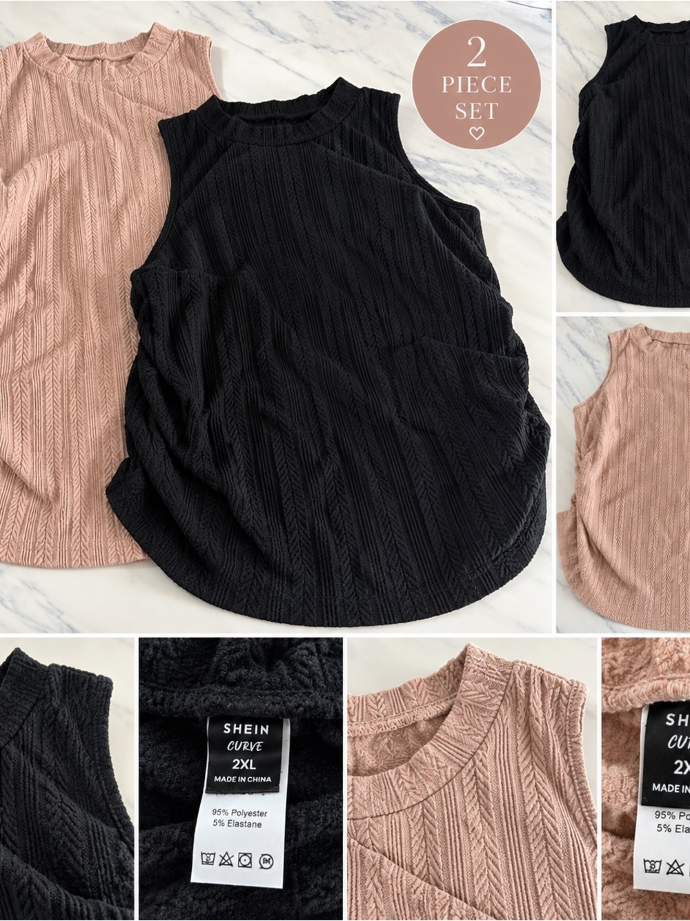 SHEIN Black & Blush Ribbed Knit Tank Top Duo